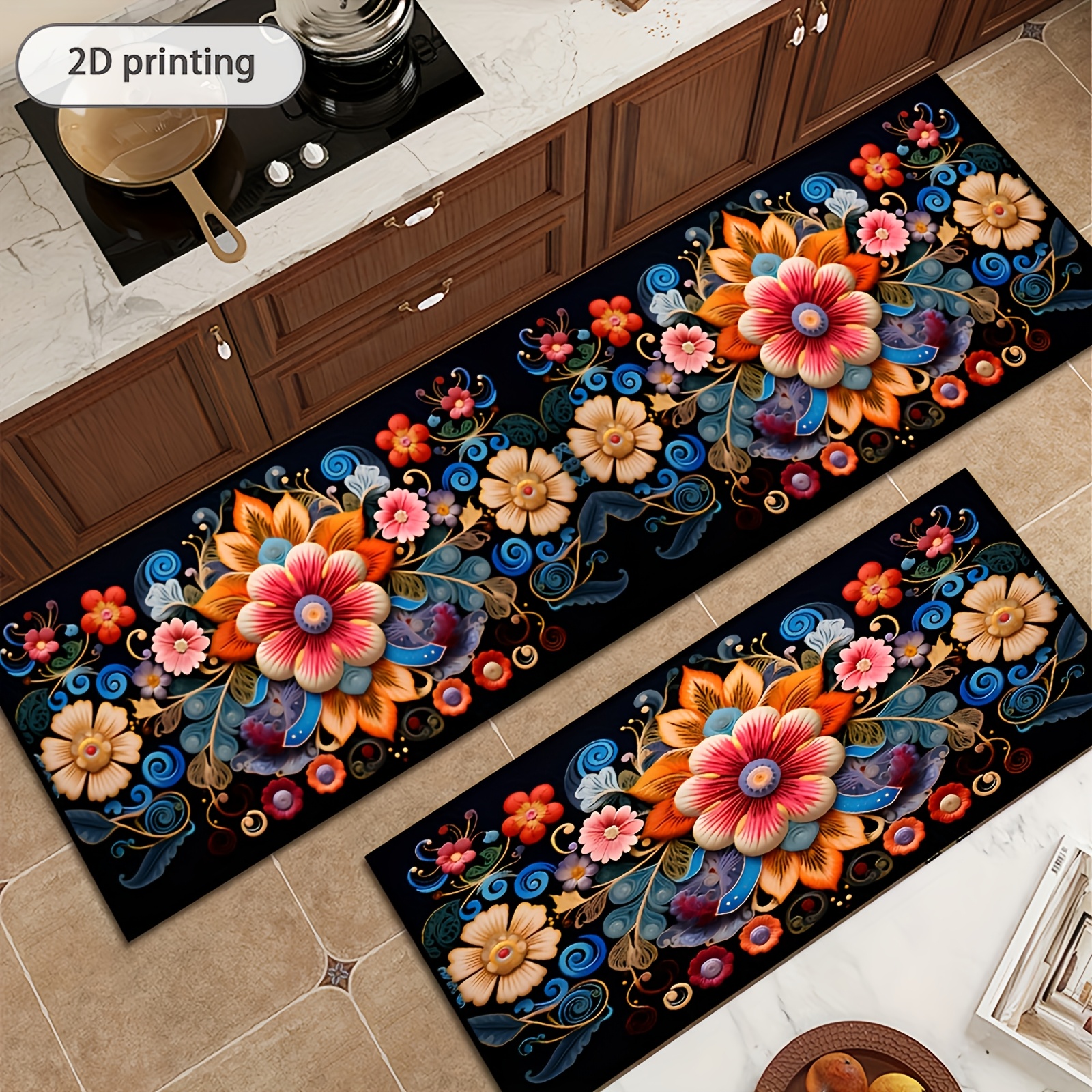 Commercial Kitchen Background - 2D Printing Retro Floral Pattern Kitchen