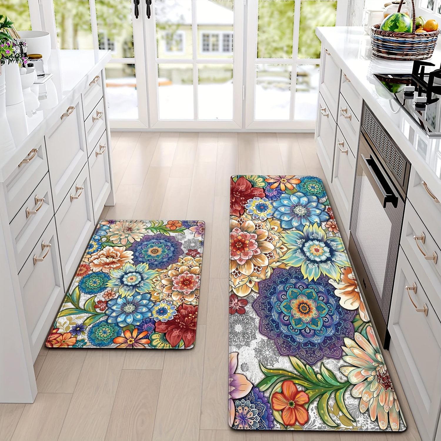Commercial Kitchen Background - Vintage Floral Pattern Kitchen Carpet Mat