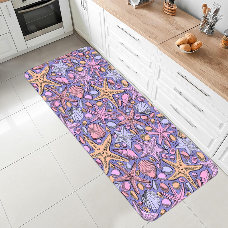 Commercial Kitchen Background - Purple Background Starfish Seashell Kitchen Runner