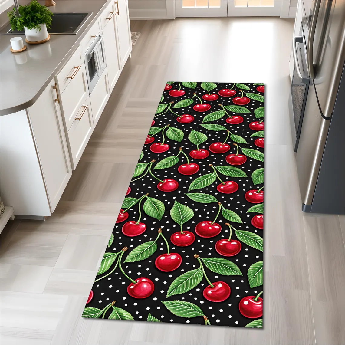 Commercial Kitchen Background - Fruit Motif Runner Rug Bright Red