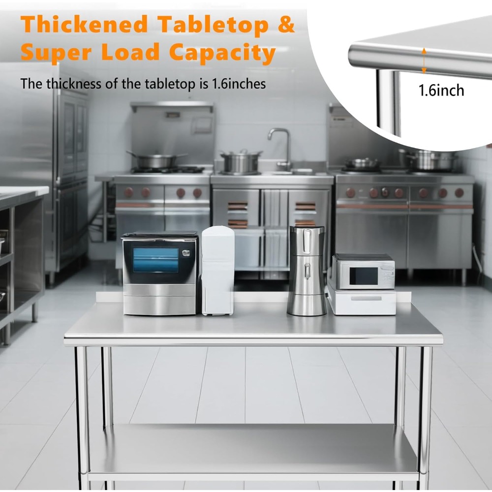 Commercial Kitchen Backsplash - Stainless Steel Prep Table 48x24 inch
