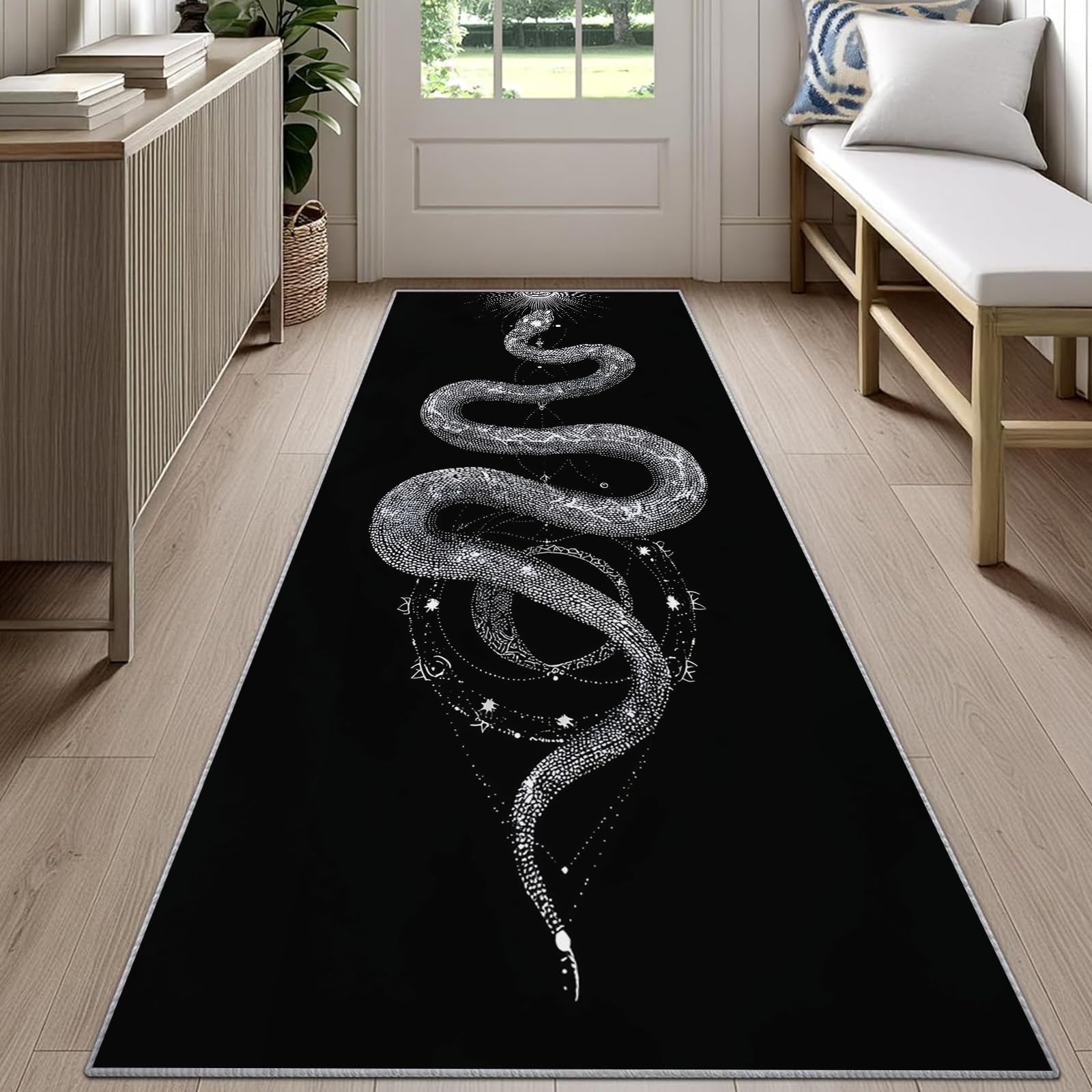 Snake Print Runner Rug Black B - مراجعة Commercial Kitchen Background وسعره