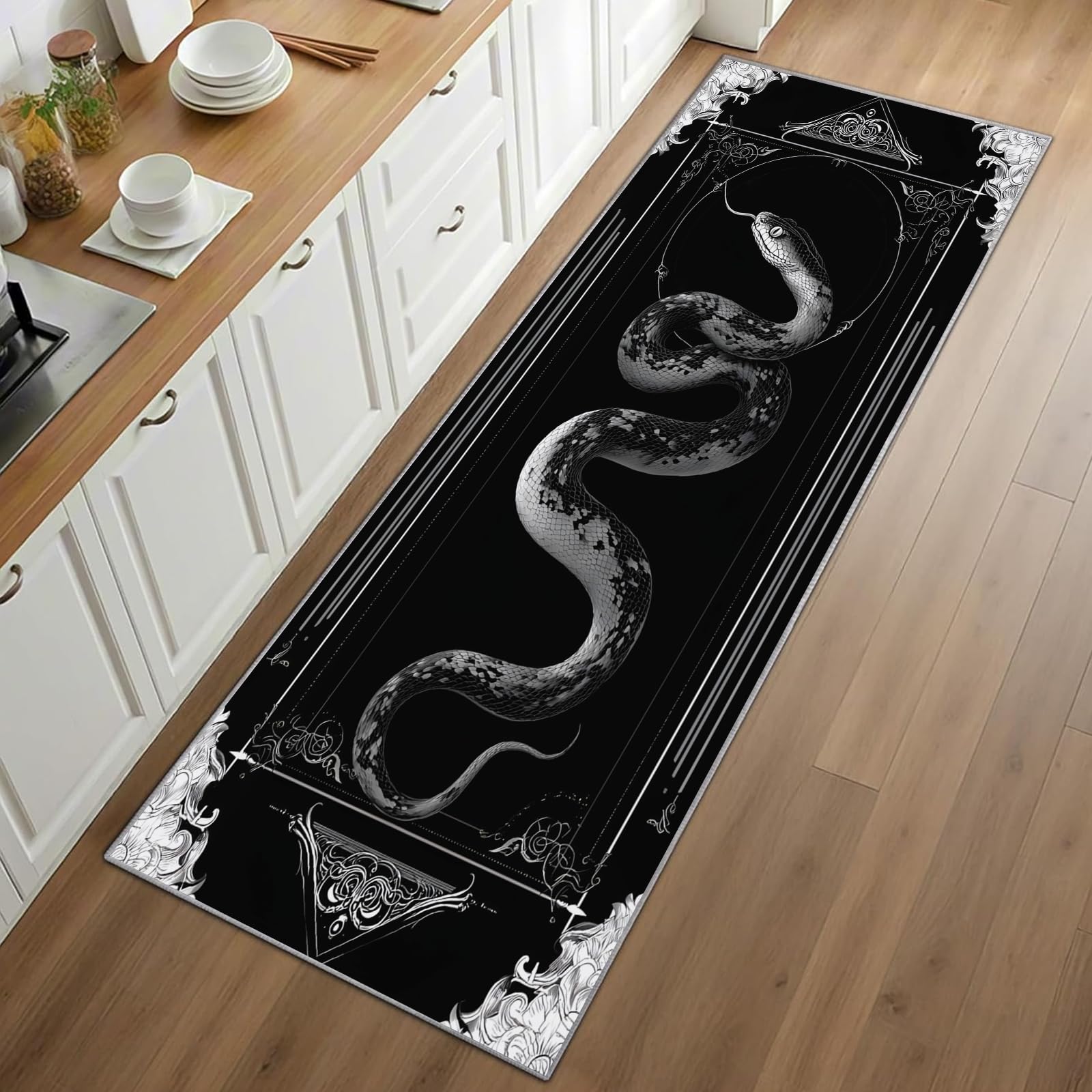 Snake Print Runner Rug Black B - مراجعة Commercial Kitchen Background وسعره