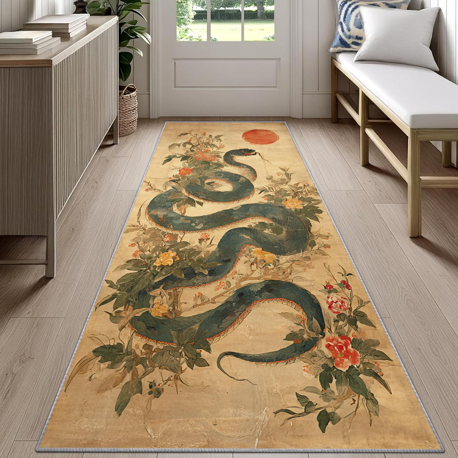 Snake Print Runner Rug Black B - مراجعة Commercial Kitchen Background وسعره