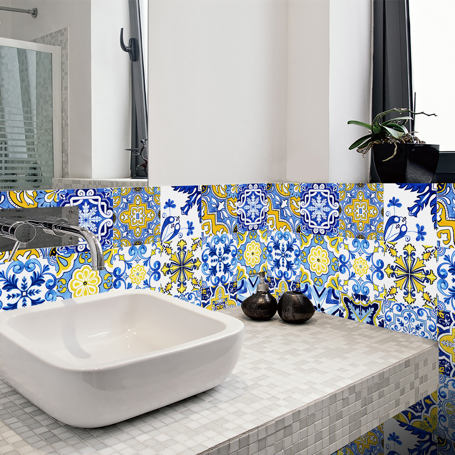 16pcs Blue Yellow Vintage Flor - مراجعة Commercial Kitchen Tiles وسعره