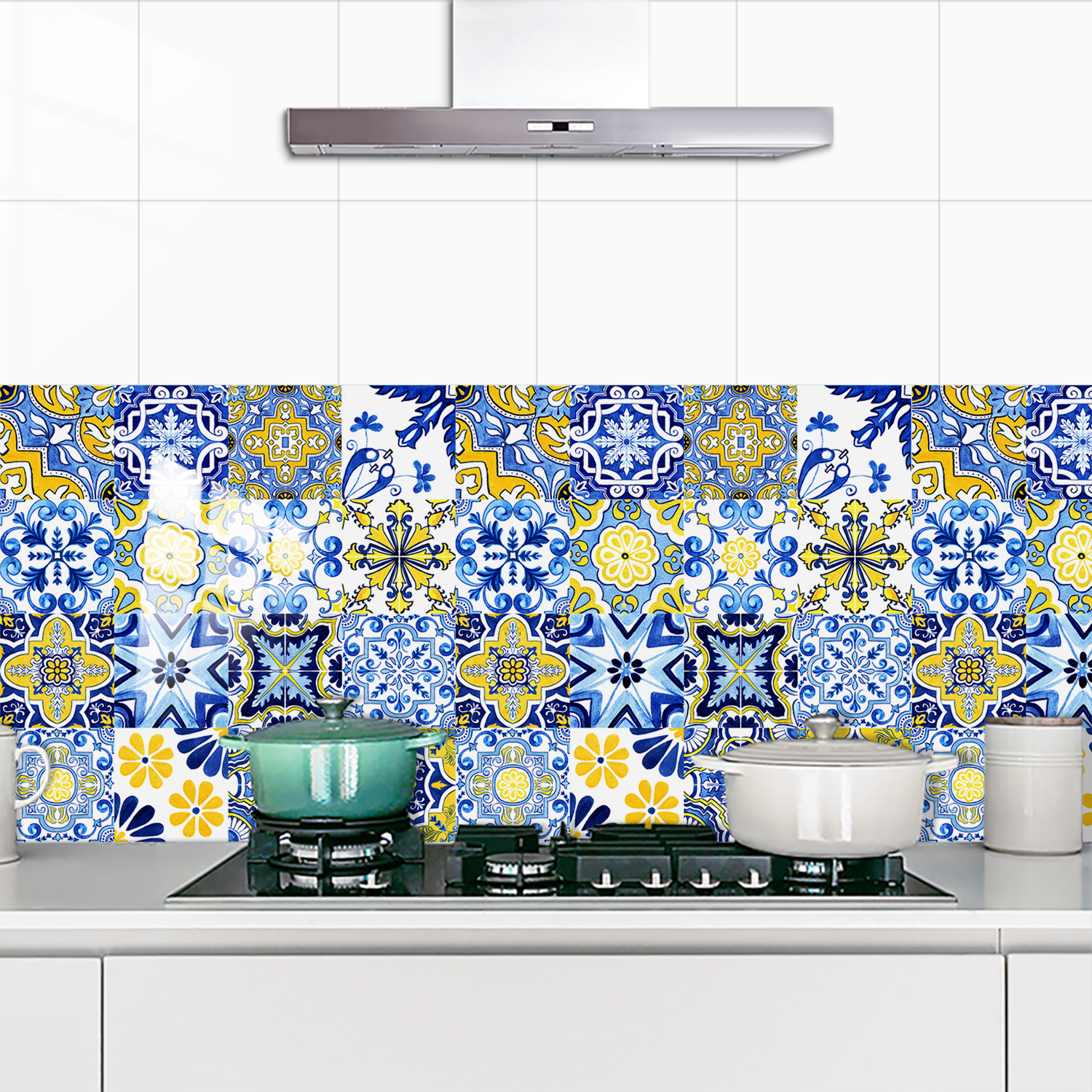 16pcs Blue Yellow Vintage Flor - مراجعة Commercial Kitchen Tiles وسعره