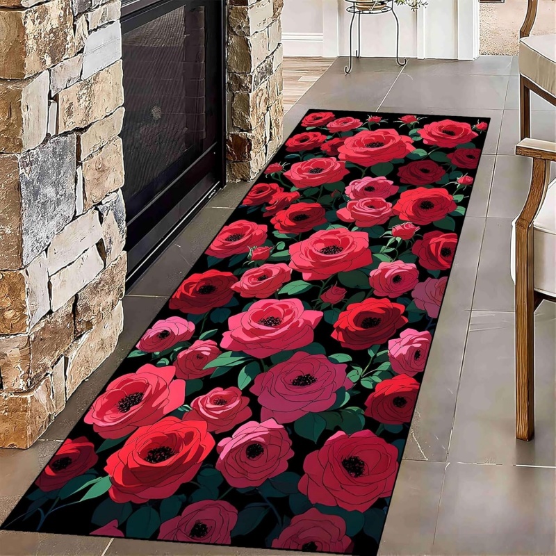 Vibrant Red Rose Print Runner  - مراجعة Commercial Kitchen Background وسعره
