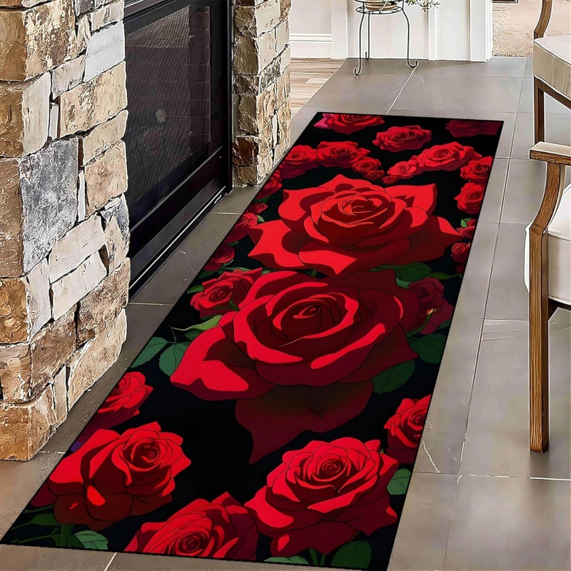 Vibrant Red Rose Print Runner  - مراجعة Commercial Kitchen Background وسعره