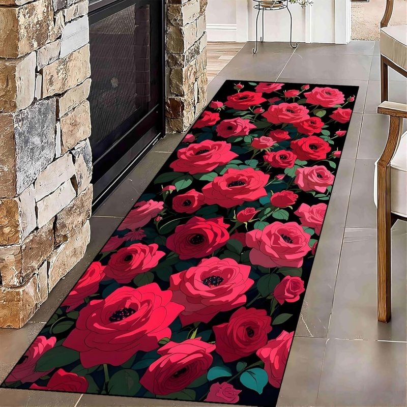 Vibrant Red Rose Print Runner  - مراجعة Commercial Kitchen Background وسعره