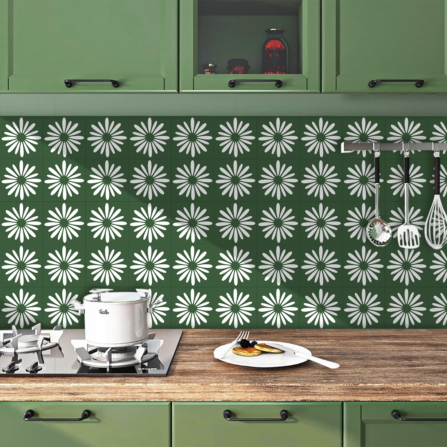 10pcs Green Daisy Matte Surfac - مراجعة Commercial Kitchen Tiles وسعره