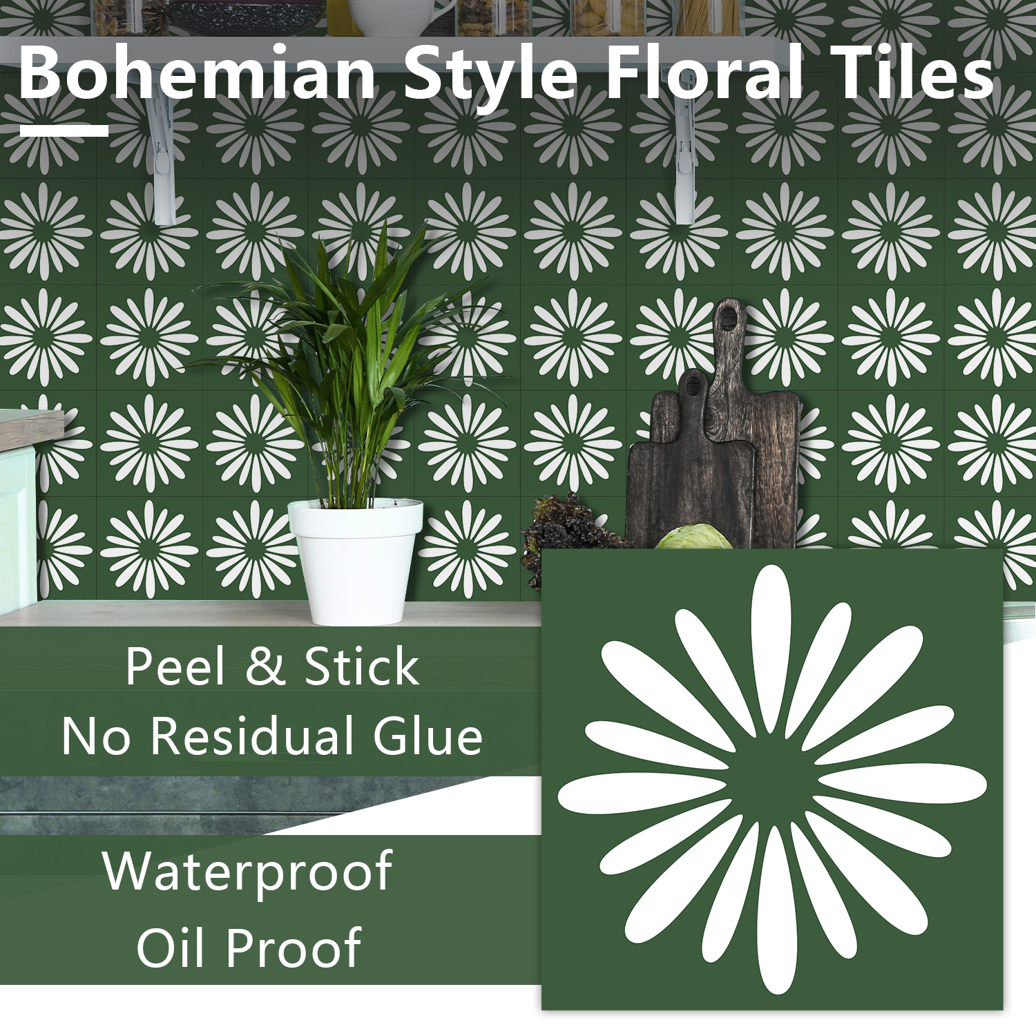 10pcs Green Daisy Matte Surfac - مراجعة Commercial Kitchen Tiles وسعره