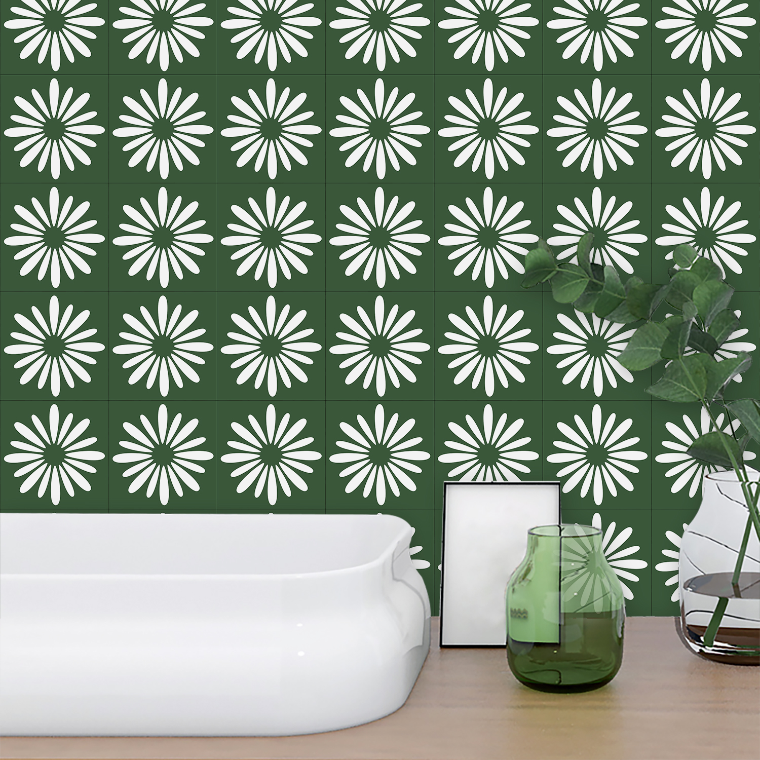 10pcs Green Daisy Matte Surfac - مراجعة Commercial Kitchen Tiles وسعره