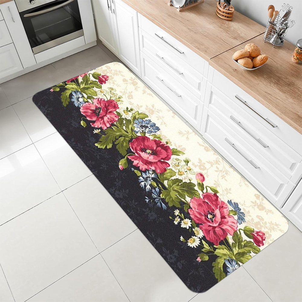 Vintage Pink Floral Black Back - مراجعة Commercial Kitchen Background وسعره