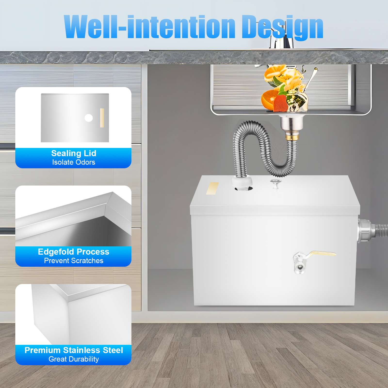 w/Drainage Pipe+Lid for Kitche - مراجعة Commercial Kitchen Grease Trap وسعره